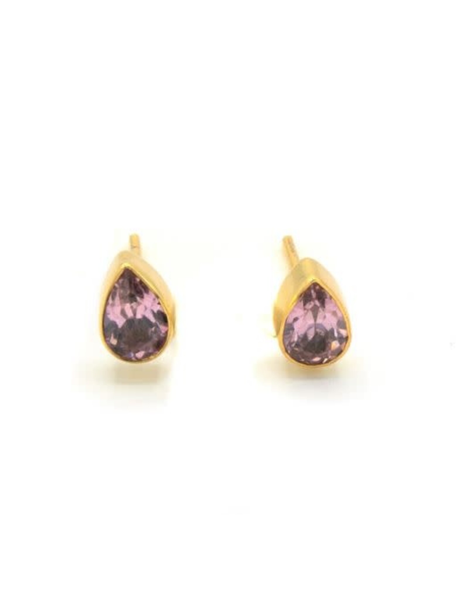 India Faceted Teardrop Studs (pink/gold), India
