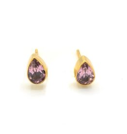 India Faceted Teardrop Stud Earrings - Pink & Gold, India
