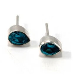 India Faceted Teardrop Stud Earrings - Blue & Silver, India