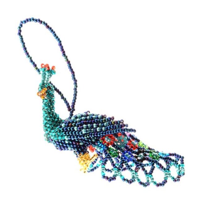 Beaded Peacock Ornament - Large