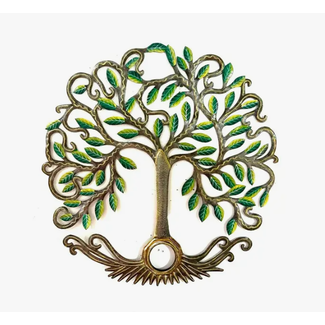 Haiti CLEARANCE - Cut Metal Steel Drum Wall Art - Green Tree of Life, Painted