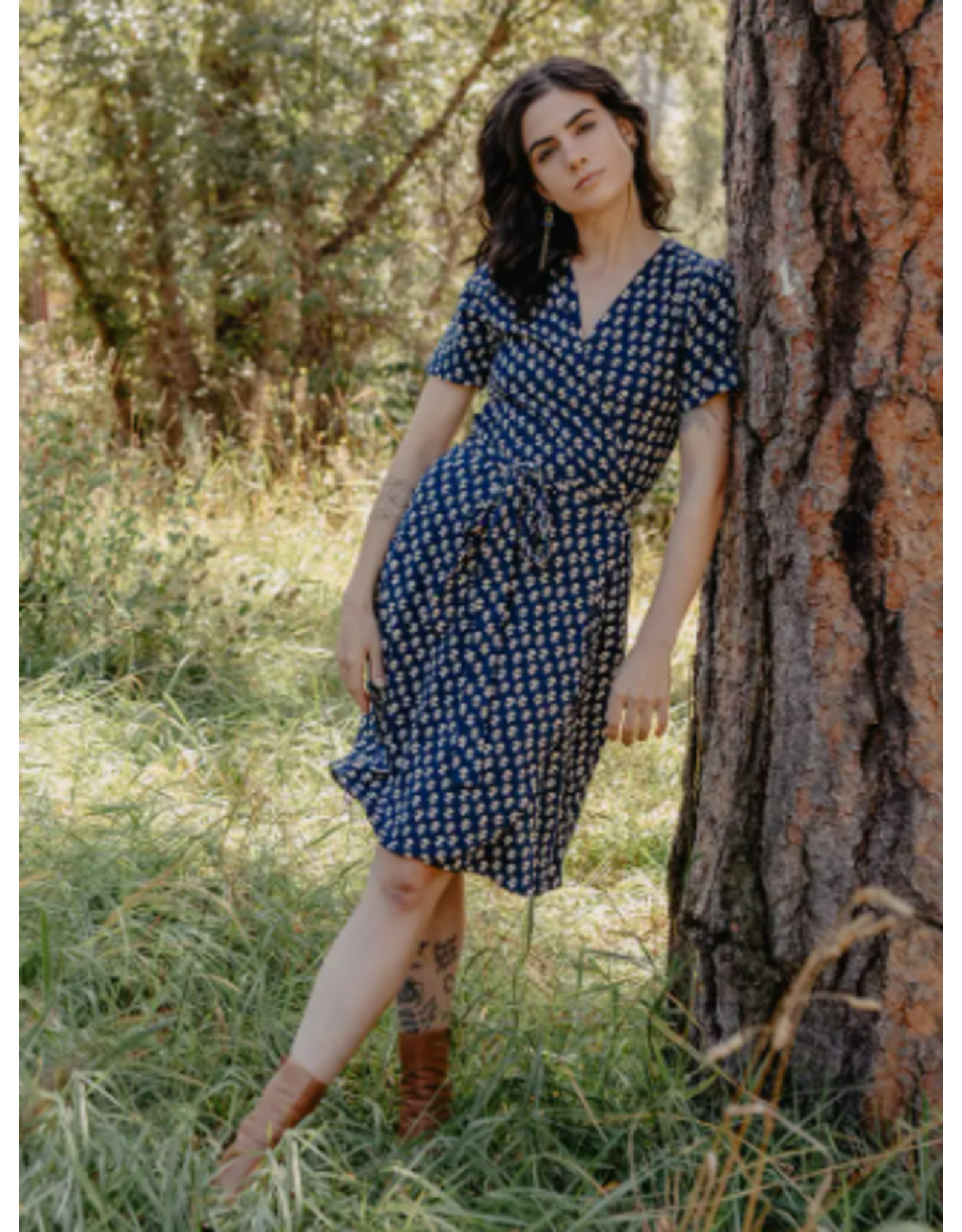 India Katie Wrap Dress in Micro Floral Navy, India