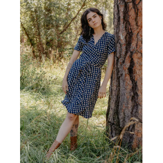 India Katie Wrap Dress in Micro Floral Navy