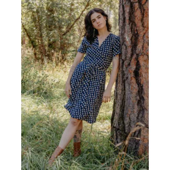 Katie Wrap Dress in Micro Floral Navy