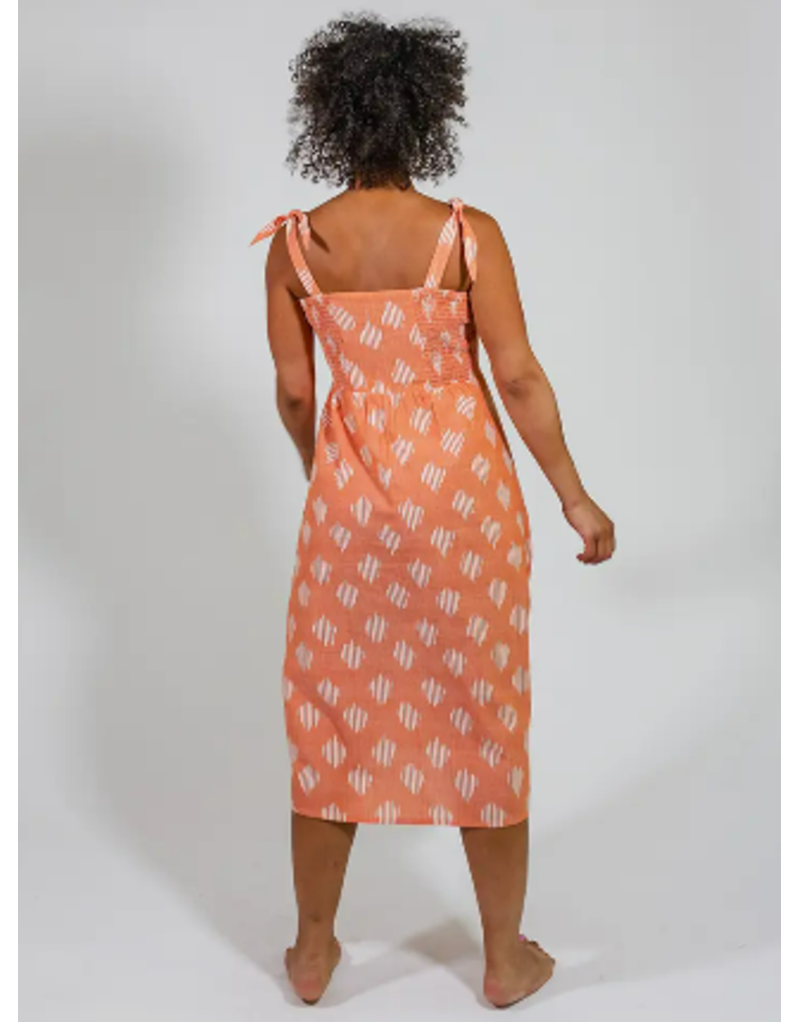 India Provence Midi Dress in Peach Ikat, India