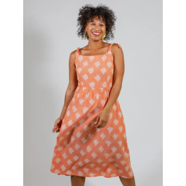 Provence Midi Dress in Peach Ikat