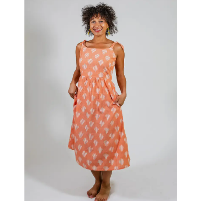 CLEARANCE Provence Midi Dress in Peach Ikat