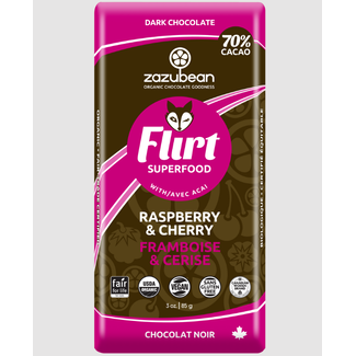 Zazubean 70% Flirt Dark Chocolate Raspberry & Cherry w/ Açai Bar 85g