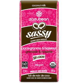 Zazubean Sassy - 55% Dark Chocolate Pomegranate & Hazelnut Bar 85g