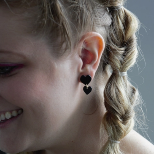 CLEARANCE Black Heart Clay Earrings