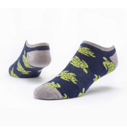 Tanzania Cotton Footie Socks - Navy w/ Green Turtles