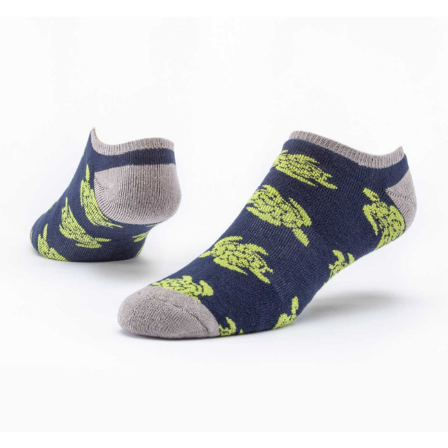 Cotton Footie Socks - Navy w/ Green Turtles