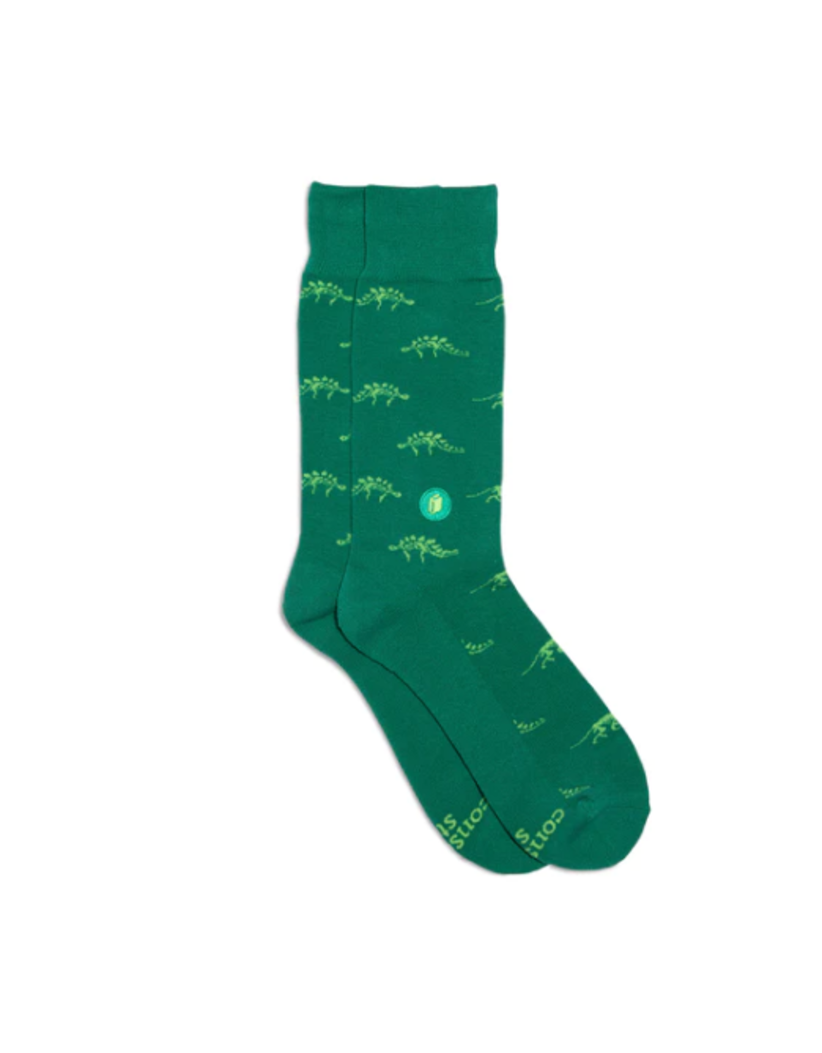 India Crew Socks That Give Books - Green Dinosaurs