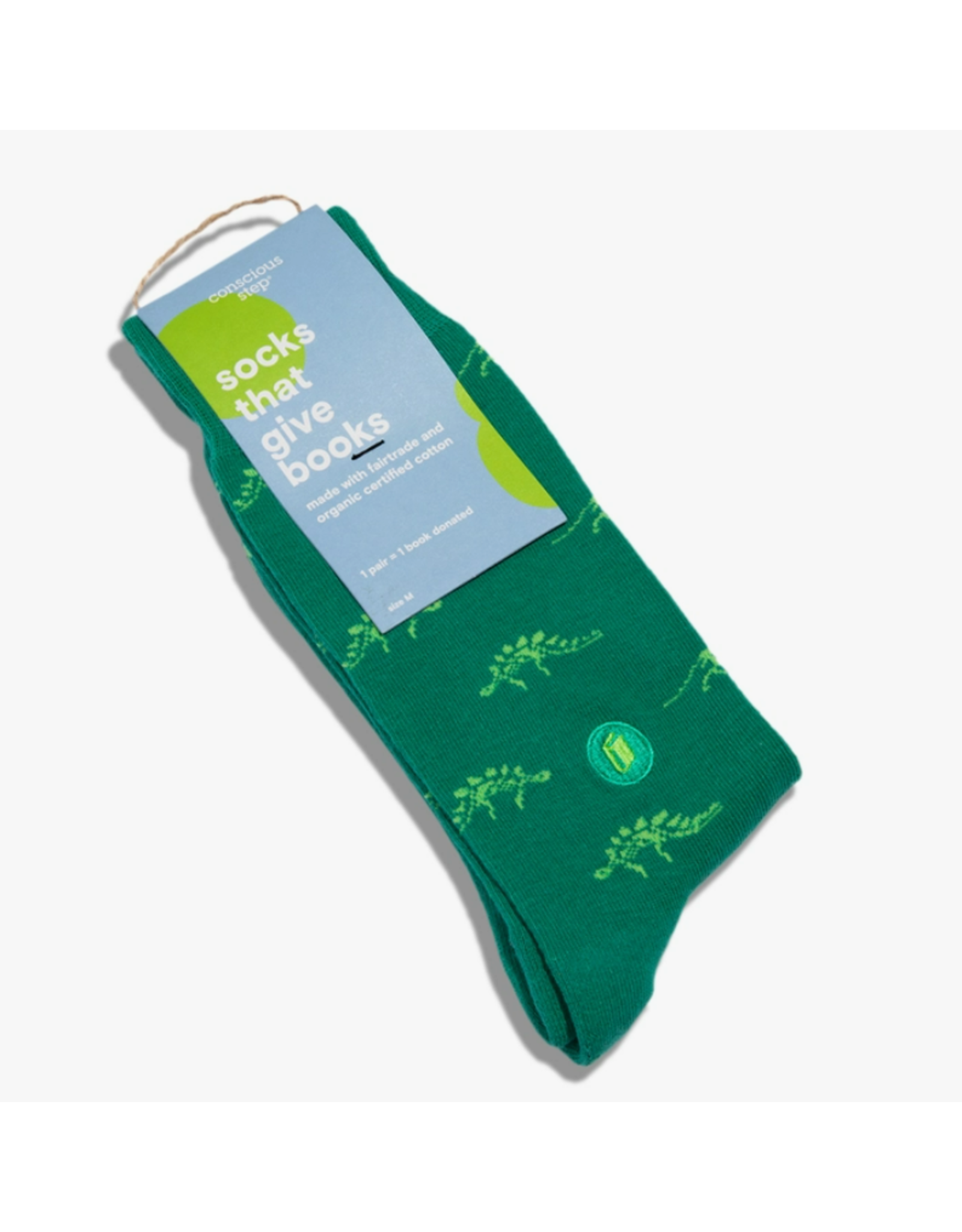 India Crew Socks That Give Books - Green Dinosaurs