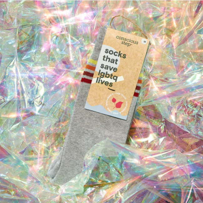 Conscious Step Crew Socks That Save LGBTQ Lives - Grey Stripe