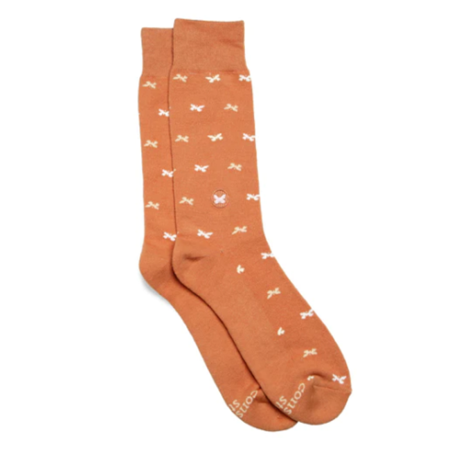 Crew Socks That Stop Violence Against Women - Orange w/ Butterflies