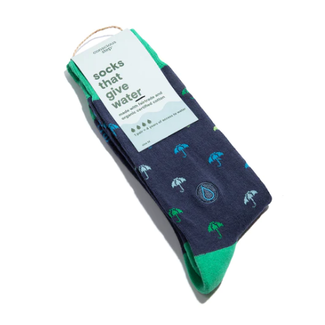 India Conscious Step Crew Socks That Give Water - Navy Umbrella