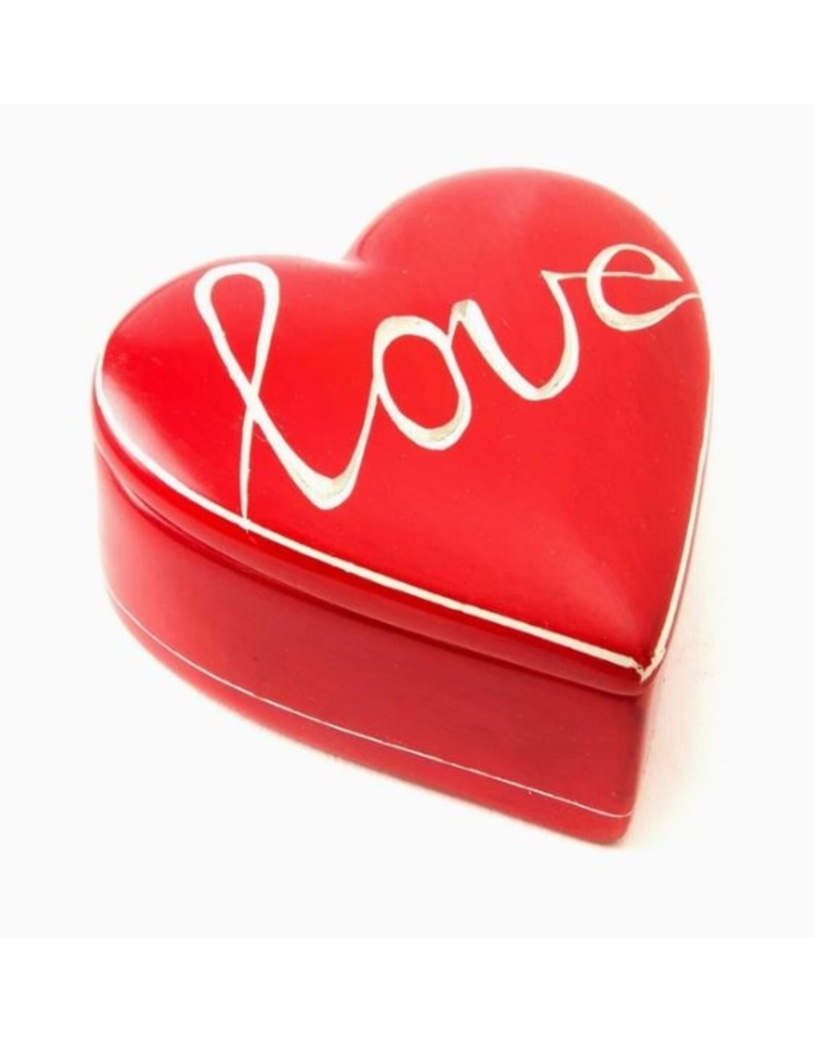 Kenya Cursive Love Red Soapstone Heart Box, Kenya