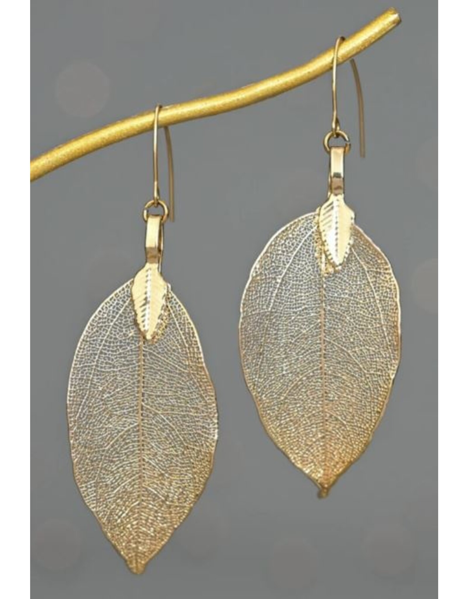 China Gold One-Of-A-Kind Leaf Earrings, China