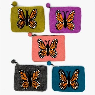 Nepal Felt Coin Purse - Monarch Butterfly