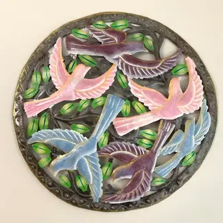 Haiti Cut Metal Steel Drum Wall Art - Flying Birds, Painted