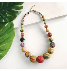 India Upcycled Sari Graduated Bead Statement Necklace, India