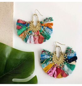 India Upcycled Sari Ornamental Chandelier Earrings, India