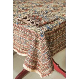 India Rose & Navy Kalamkari Tablecloth (60x90)