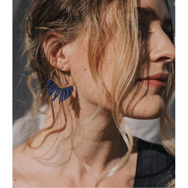 Earrings  - Kalapriya Bright Blue on Gold Hoop