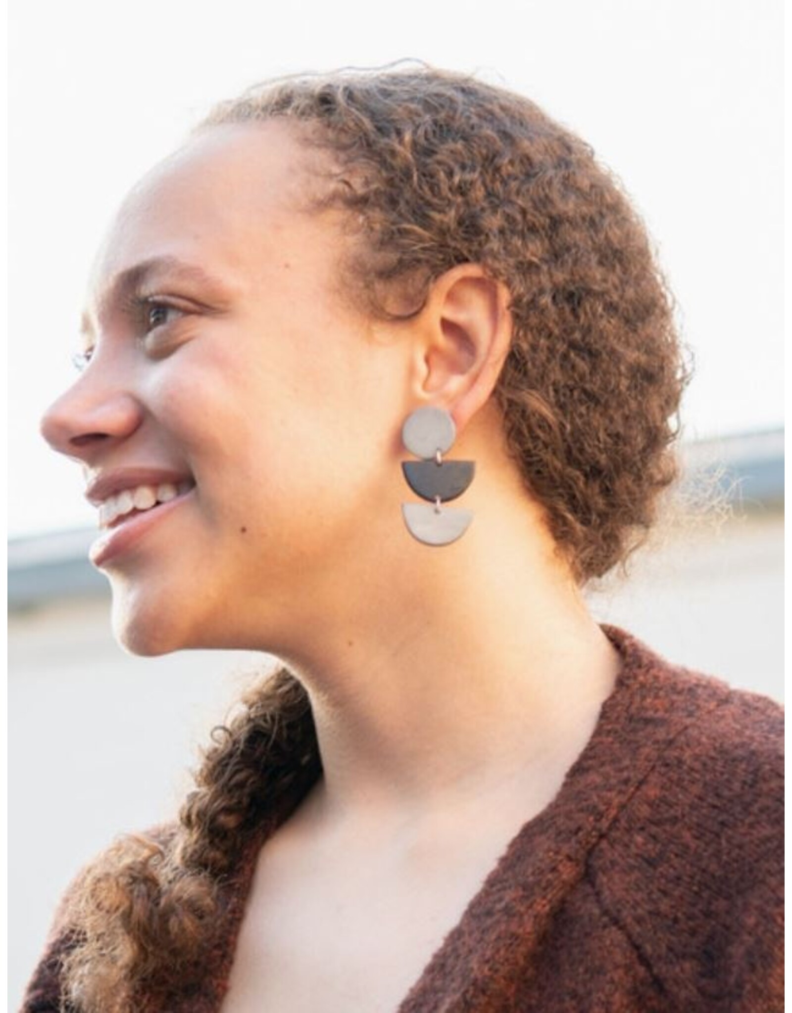 India CLEARANCE Dark Half Moon Stacked Earrings, India