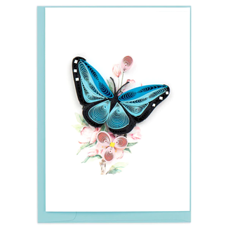 Vietnam Quilling Card Mini -  Blue Butterfly & Pink Flowers