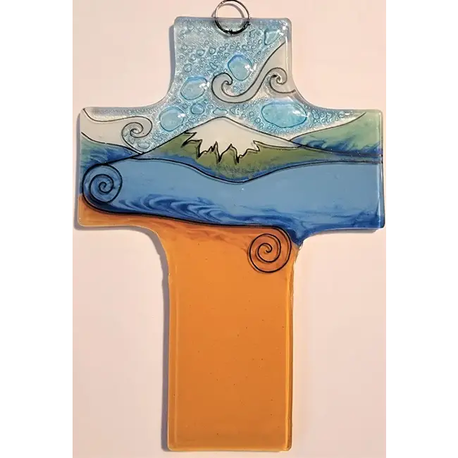 Fused Glass Cross - Mountain
