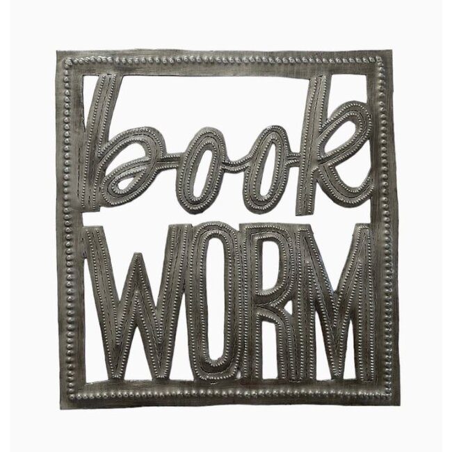 CLEARANCE Cut Metal Steel Drum Wall Art - Book Worm
