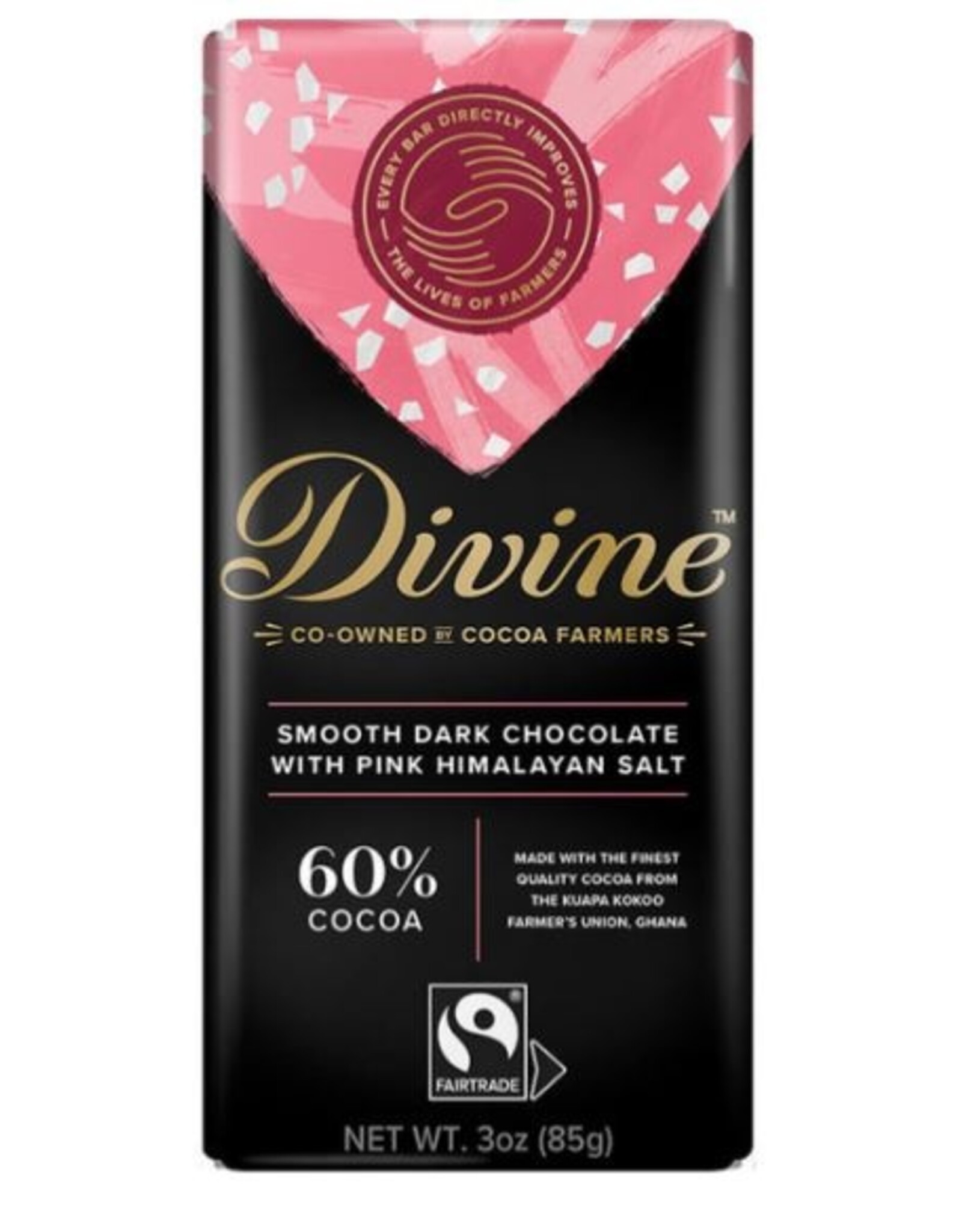 Ghana Divine Pink Himalayan Salt 60% Dark Chocolate Bar 85g