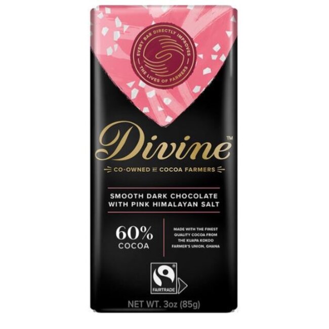 Divine Pink Himalayan Salt 60% Dark Chocolate Bar 85g
