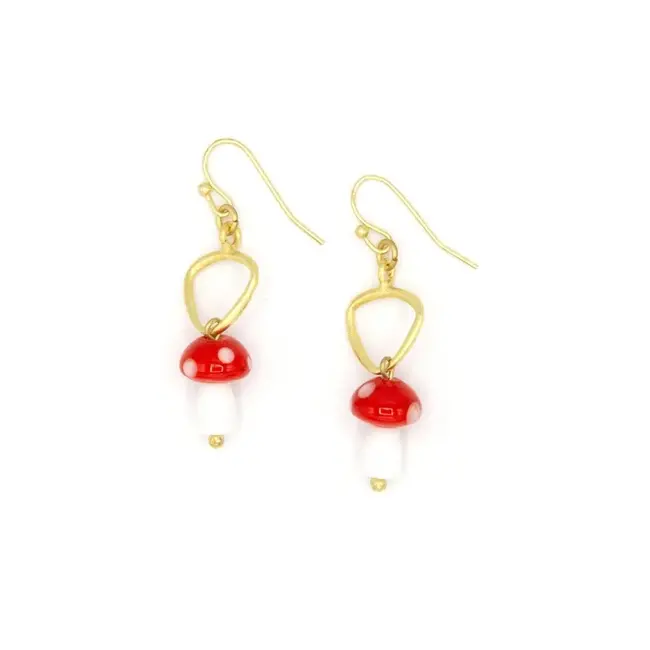 Glass Charm Mushroom Earrings
