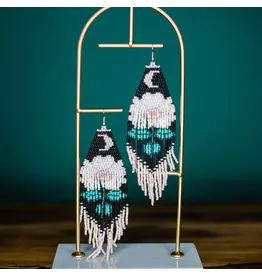 Guatemala Beaded Moonflower Earrings - Black, Guatemala