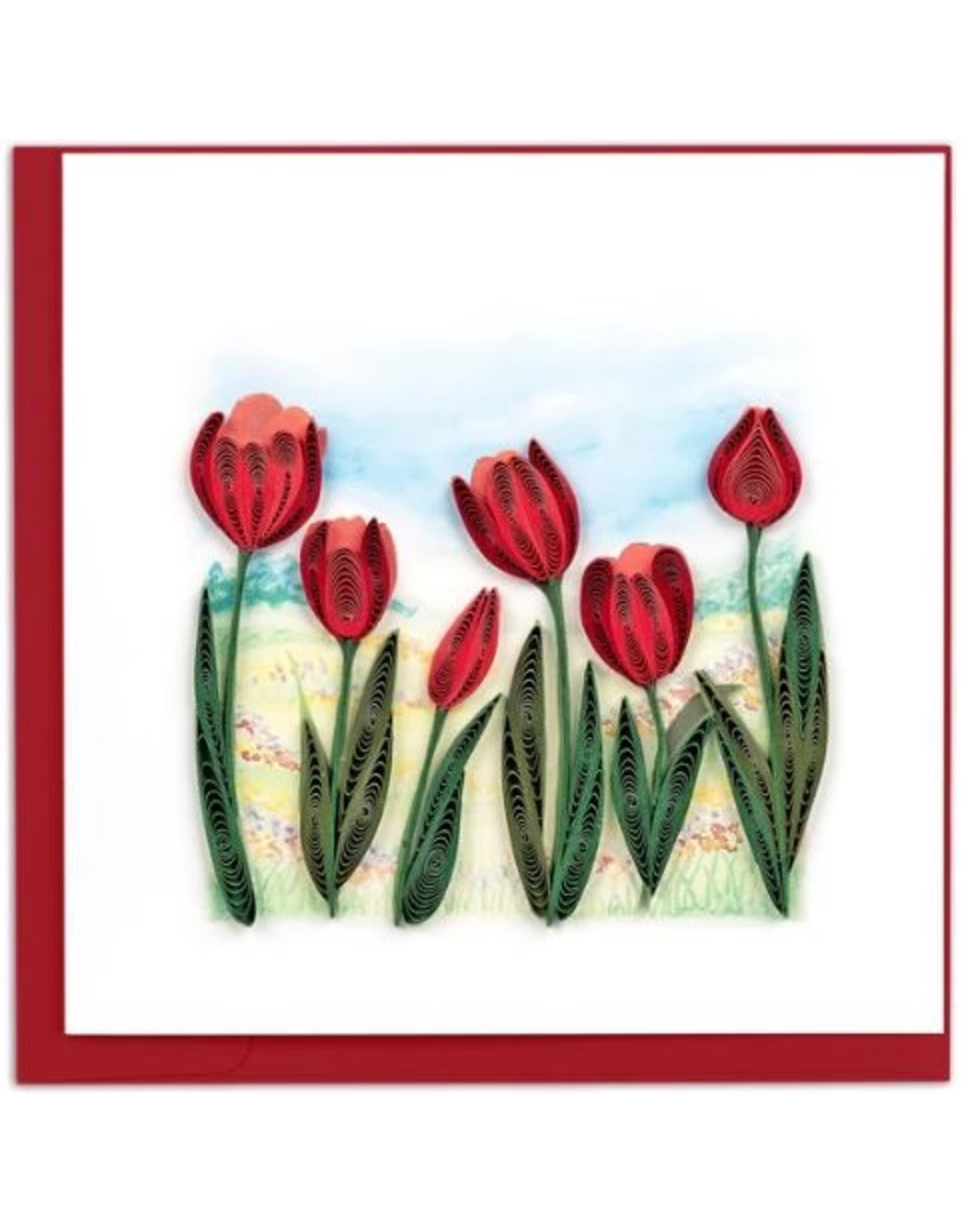 Vietnam Quilled Red Tulip Field Card
