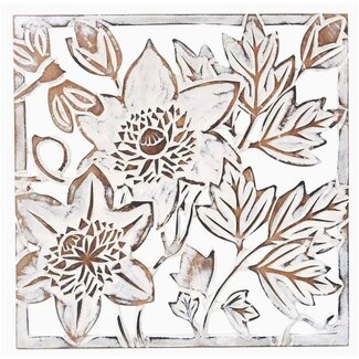Indonesia Wood Whitewash Wall Art - Passion Flower
