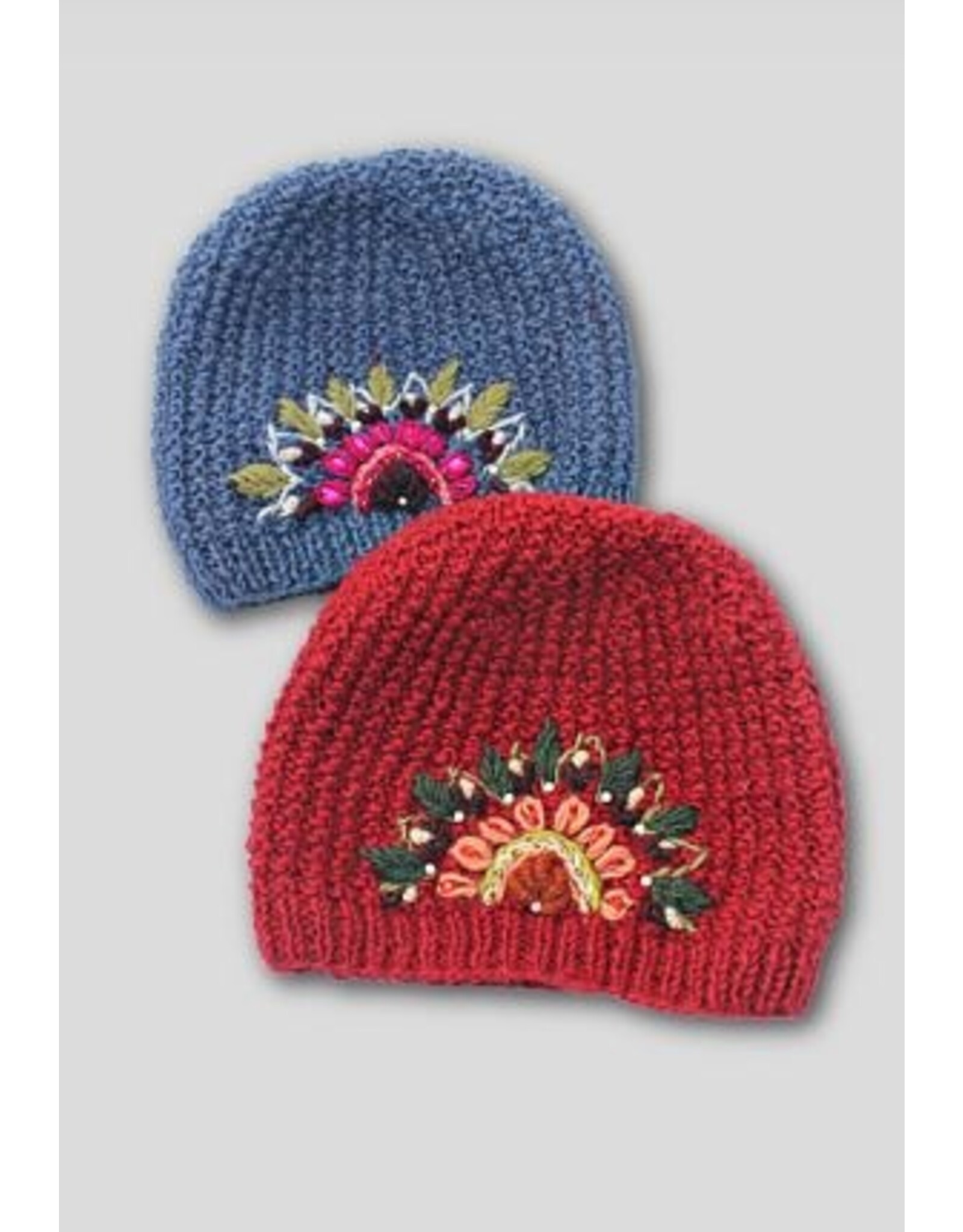 Nepal Embroidered Knit Wool Hat w/ Beading