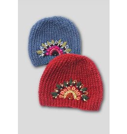 Nepal Embroidered Knit Wool Hat w/ Beading