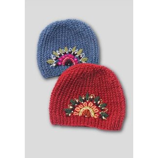 Nepal Embroidered Knit Wool Hat w/ Beading