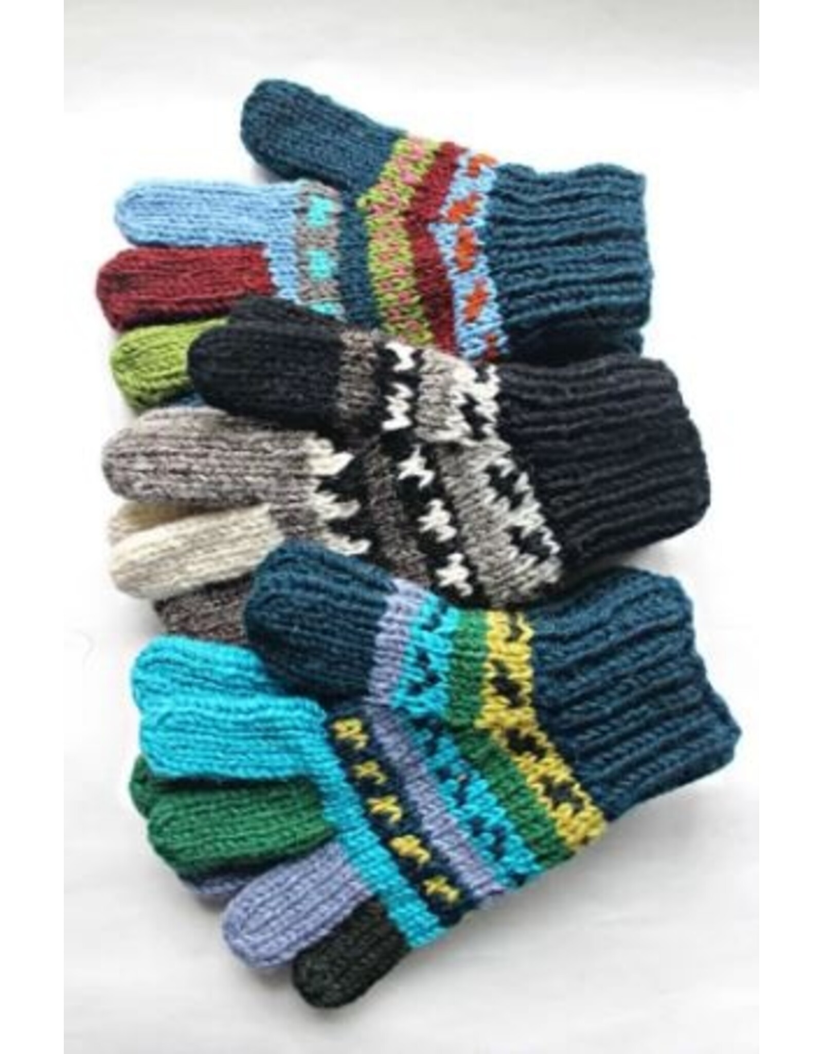 Nepal Fleece Lined Knit Wool Gloves - Patterned