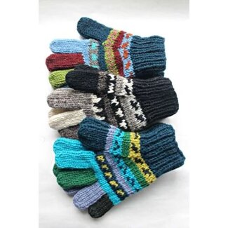 Nepal Fleece Lined Knit Wool Gloves - Patterned