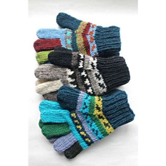 Fleece Lined Knit Wool Gloves - Patterned