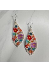 Guatemala Beaded Flower Fringe Earrings - Cream, Guatemala
