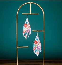 Guatemala Beaded Flower Fringe Earrings - Cream, Guatemala