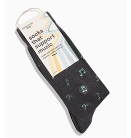 India Crew Socks that Support Music - Gray Music Notes
