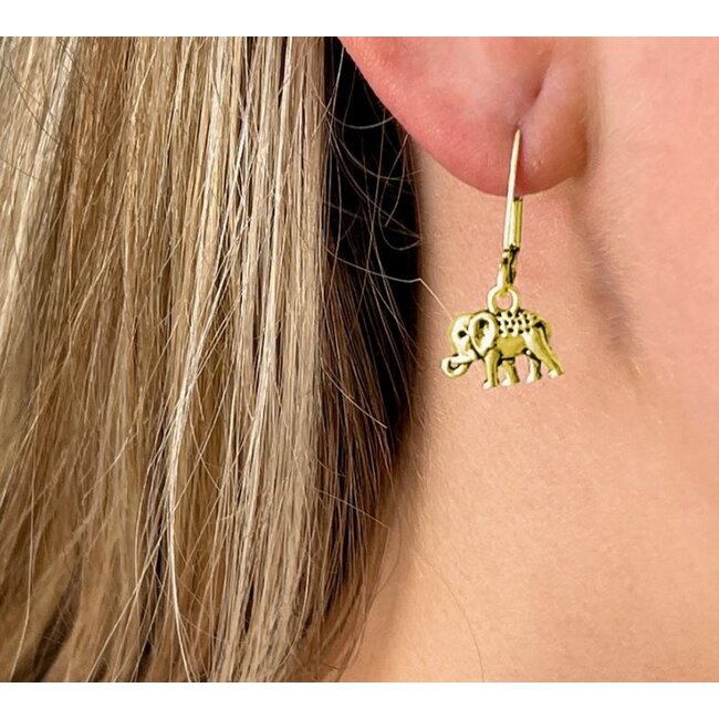 Elephant Dangle Earrings - Brass