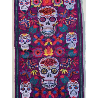 Guatemala Table Runner - Embroidered Sugar Skull 17" x 50"